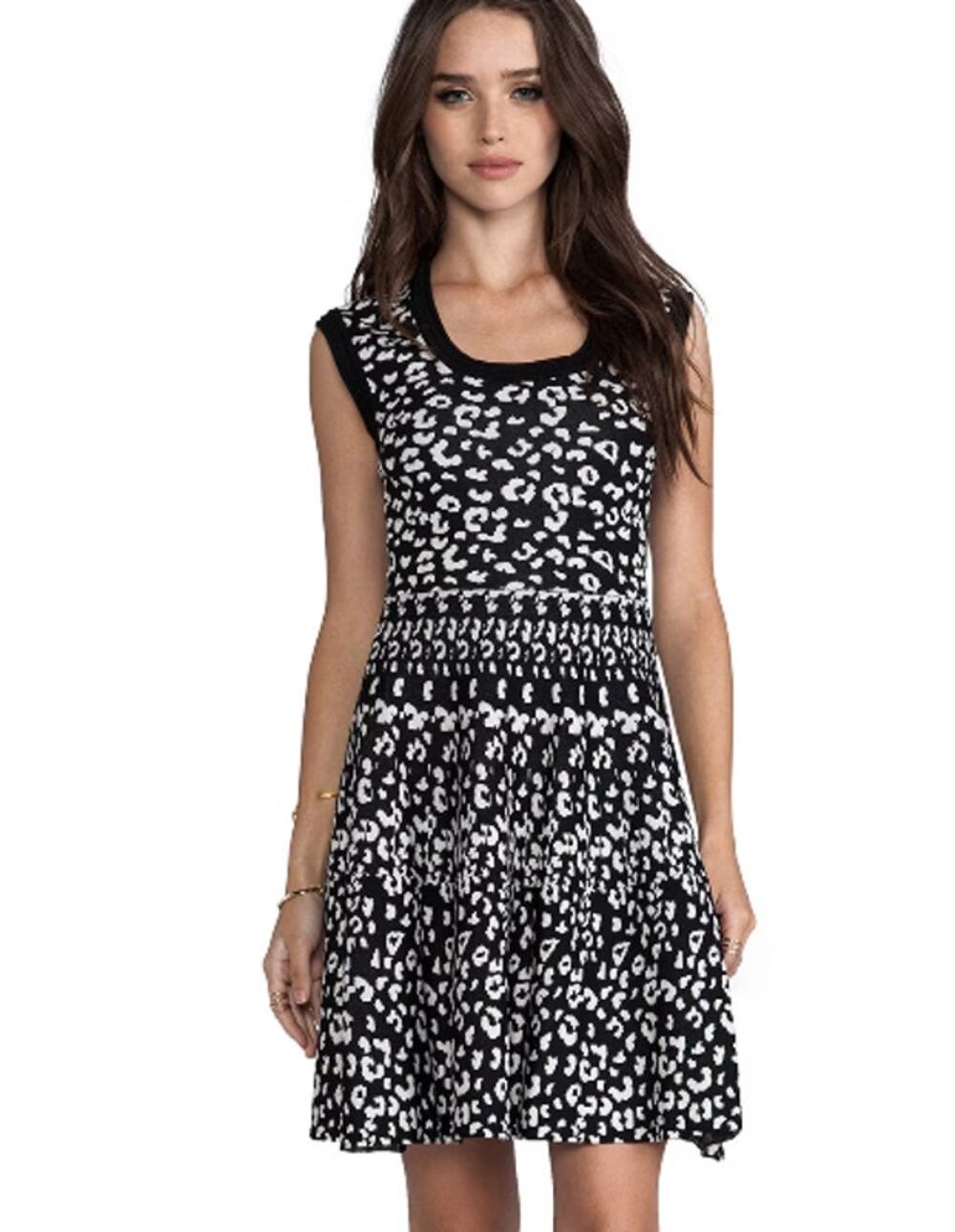 Rebecca Taylor Leopard Stretch Skater Dress Large